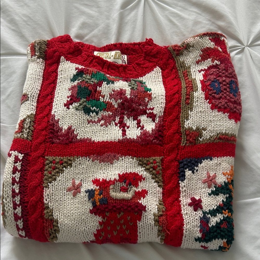 Cozy Holiday Knit Sweater in Red and White